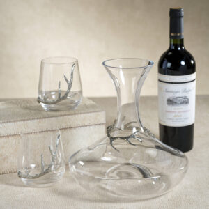 Pewter Antler Accent Glass Wine Decanter